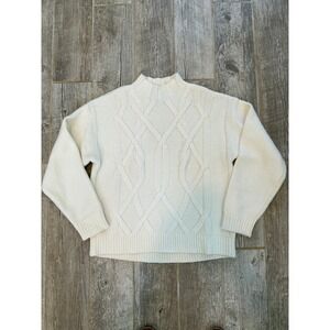 Everlane Cable Knit Sweater Womens Large Cream Excellent Wool Mock Neck Relaxed